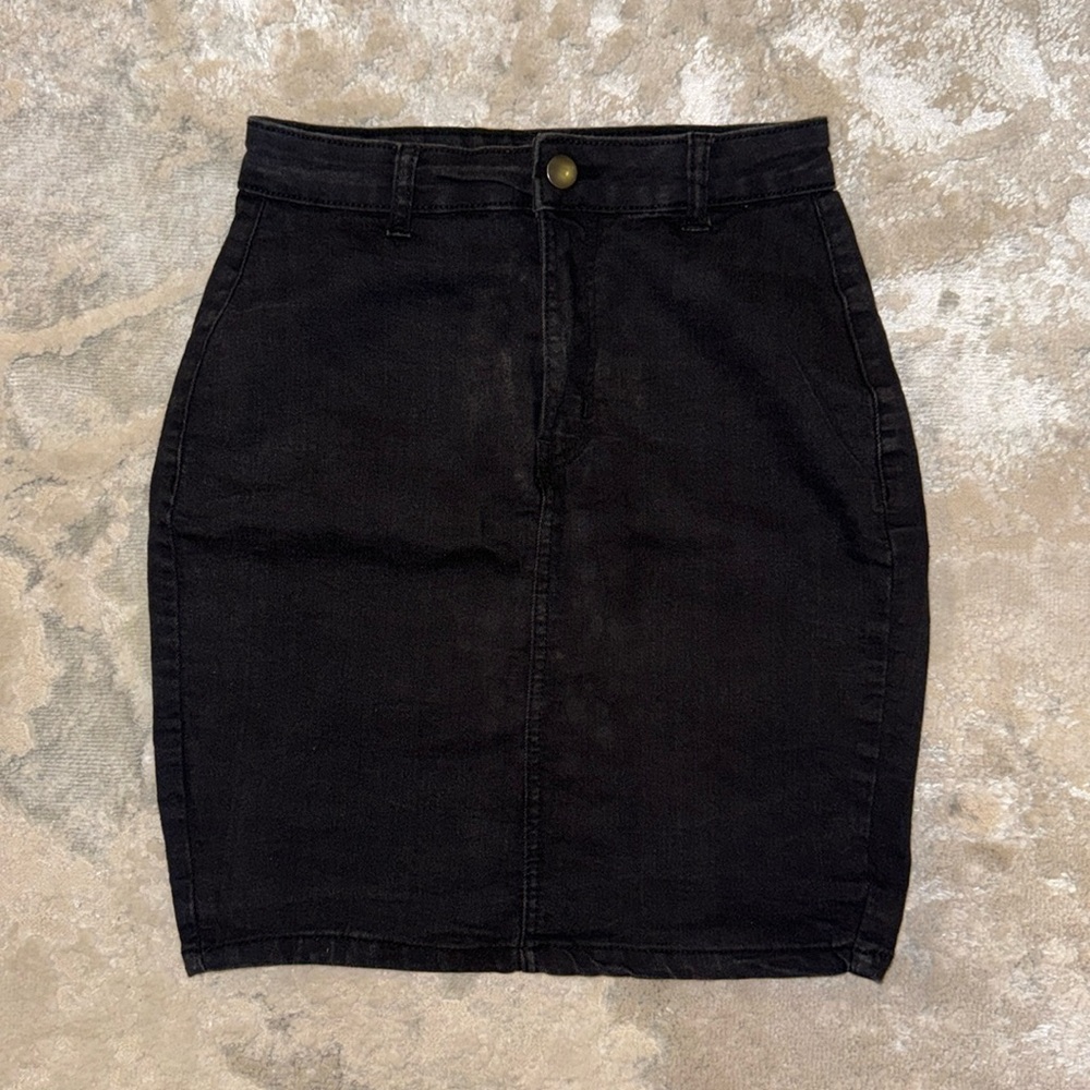 Prettylittlething denim skirt dark grey